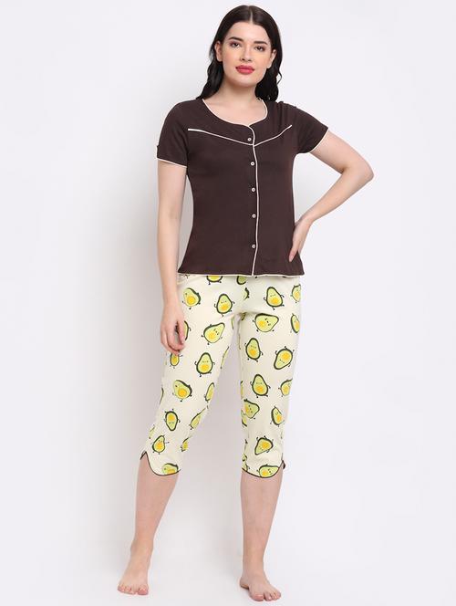 v-neck printed nightwear capri set - 18210248 - Very Small Image - 1