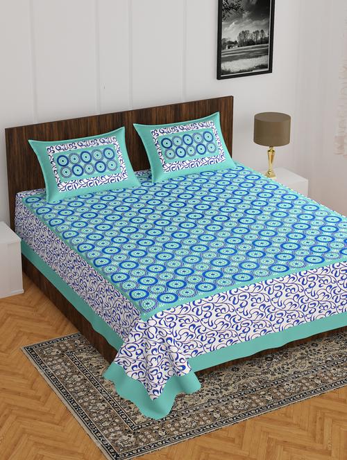 divamee jaipuri print cotton double bedsheet with 2 pillow covers -color resistance-size 85x90 inchs - 18210282 - Very Small Image - 1