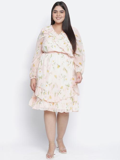 overlap neck floral wrap dress - 18210701 - Very Small Image - 1