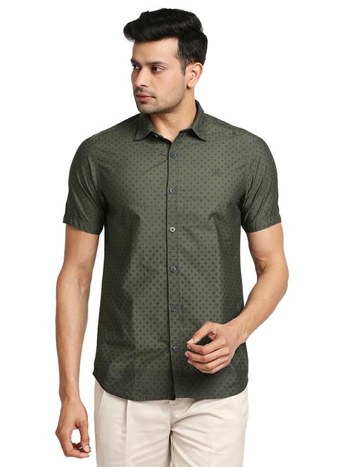 olive-green printed casual shirt - 18211040 - Very Small Image - 1