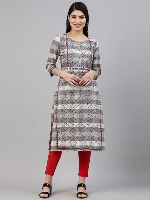grey cotton straight kurta - 18211077 - Very Small Image - 1