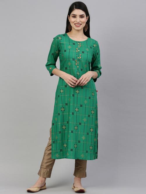 green cotton straight kurta - 18211091 - Very Small Image - 1