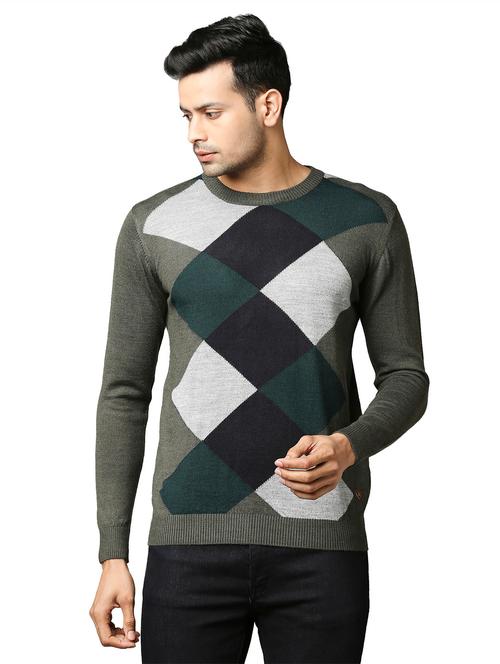 olive-green self-designed pullover - 18211238 - Very Small Image - 1