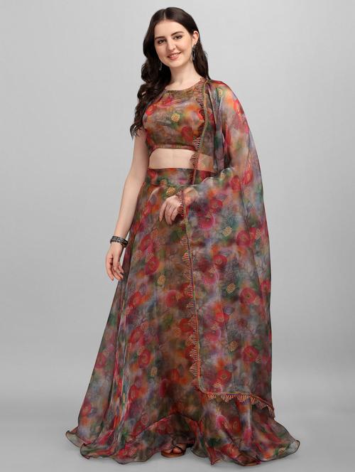 multi colored organza flared lehenga - 18211545 - Very Small Image - 1