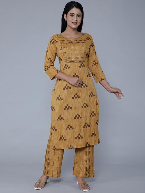 beige khadi kurta pant set - 18212285 - Very Small Image - 1