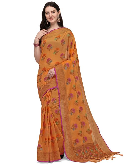 orange silk blend banarasi saree with blouse - 18212359 - Very Small Image - 1