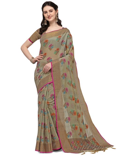 grey silk blend banarasi saree - 18212361 - Very Small Image - 1
