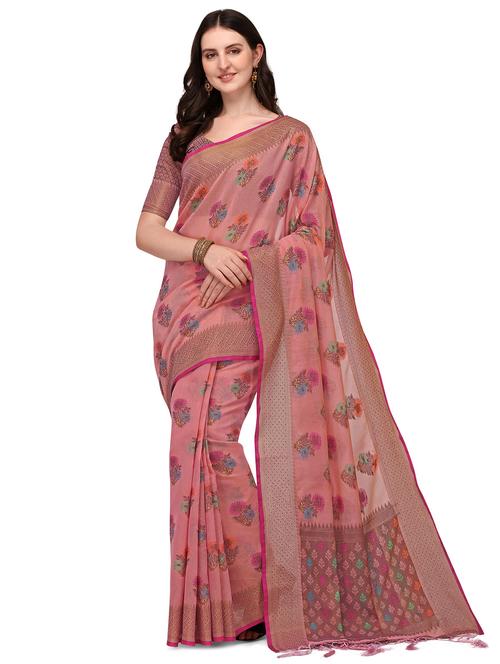 pink silk blend banarasi saree with blouse - 18212363 - Very Small Image - 1