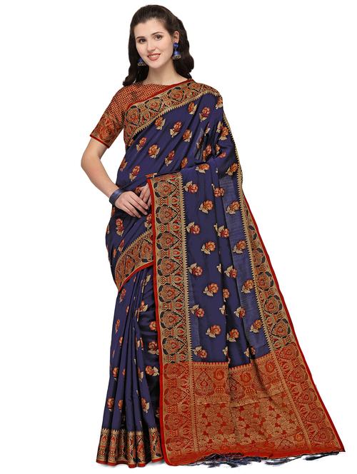 blue silk blend banarasi saree with blouse - 18212368 - Very Small Image - 1