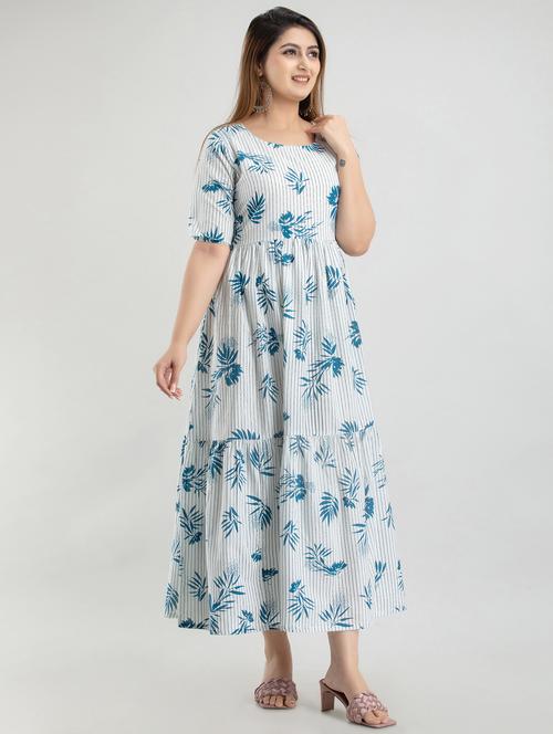 blue rayon tiered ethnic dress - 18212621 - Very Small Image - 1