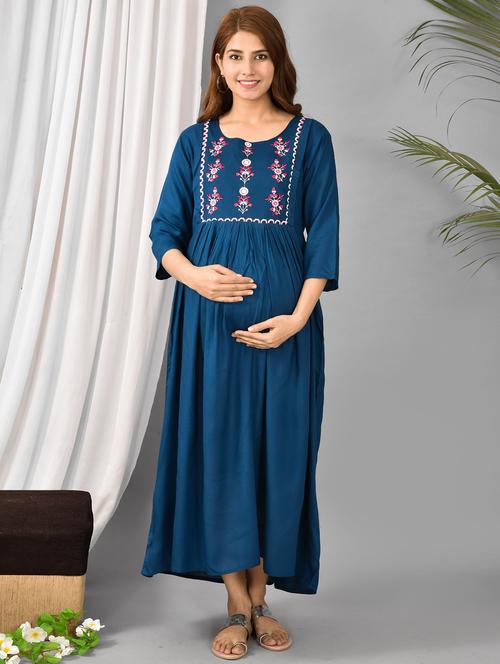 round neck printed maternity wear dress - 18212642 - Very Small Image - 1