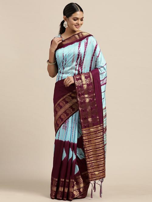 tie & dye woven saree with blouse - 18212857 - Very Small Image - 1