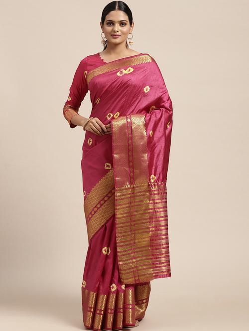 tie & dye woven saree with blouse - 18212873 - Very Small Image - 1