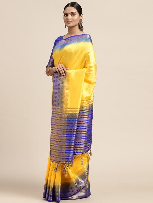 tie & dye woven saree with blouse - 18212882 - Very Small Image - 1