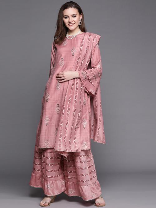 pink chanderi kurta sharara set - 18212888 - Very Small Image - 1