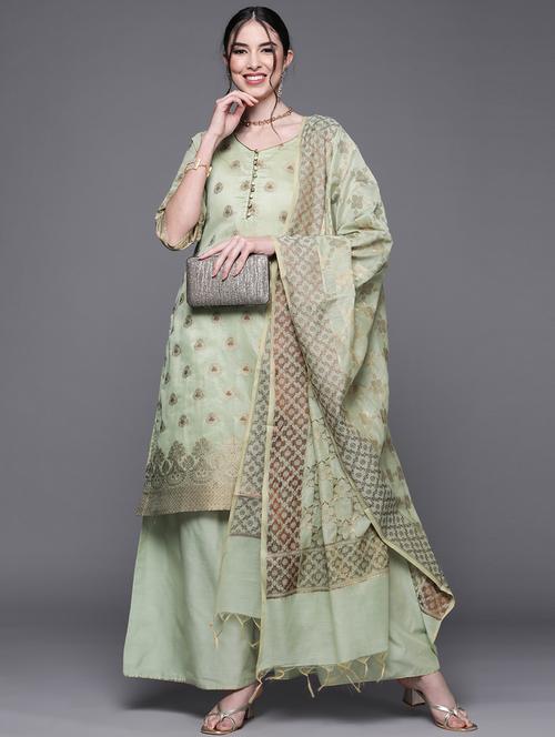 olive chanderi kurta sharara set - 18212892 - Very Small Image - 1