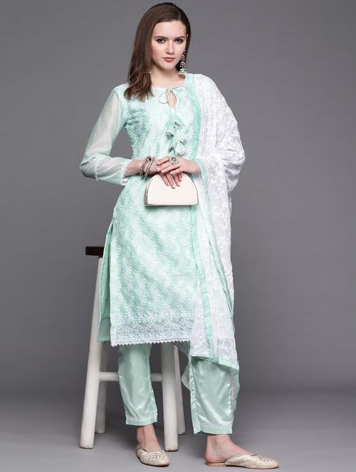 turquoise chanderi kurta pant set - 18212911 - Very Small Image - 1