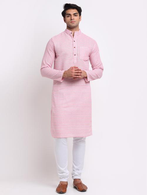pink striped long kurtas kurta - 18212941 - Very Small Image - 1