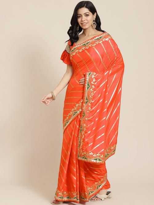 orange silk blend saree with blouse - 18212952 - Very Small Image - 1