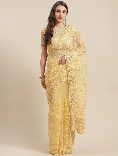yellow net embroidered saree with blouse - 18213026 - Very Small Image - 1