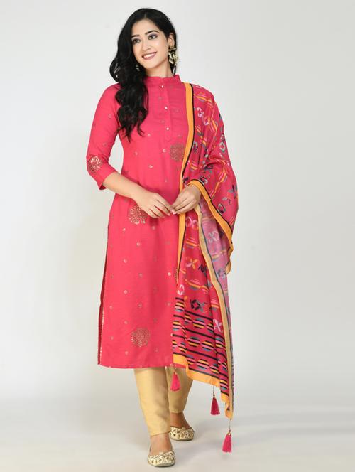 printed straight kurta trouser set with dupatta - 18213162 - Very Small Image - 1