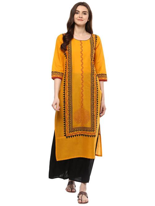 yellow printed straight kurta - 18213163 - Very Small Image - 1