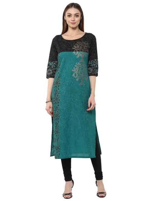 green printed straight kurta - 18213189 - Very Small Image - 1