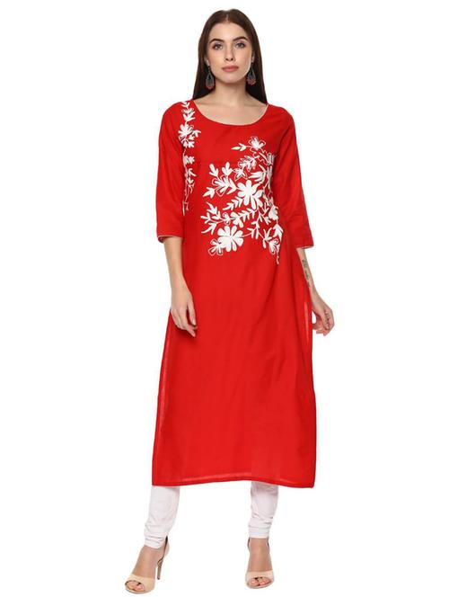 red printed straight kurta - 18213196 - Very Small Image - 1
