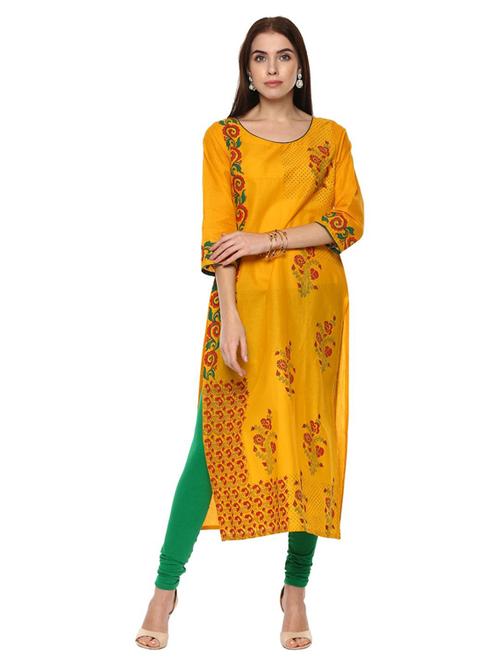 yellow printed straight kurta - 18213197 - Very Small Image - 1