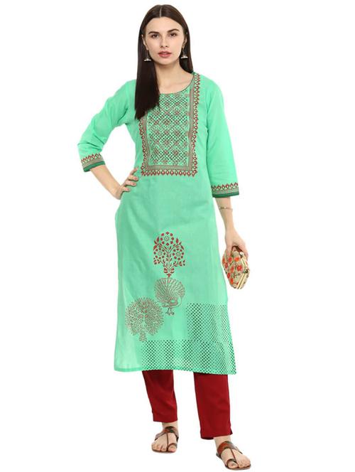 green printed straight kurta - 18213212 - Very Small Image - 1