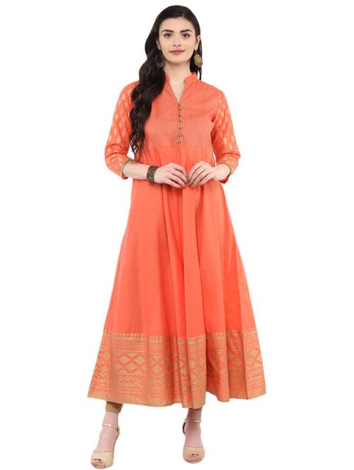 orange printed flared kurta - 18213234 - Very Small Image - 1