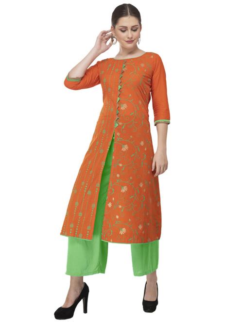 orange a-line flared kurta - 18213238 - Very Small Image - 1