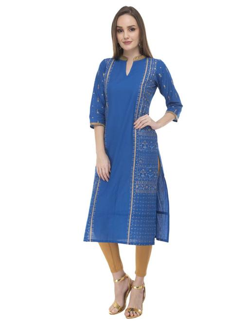 blue printed straight kurta - 18213245 - Very Small Image - 1