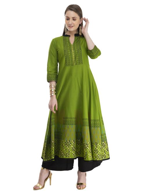 green printed flared kurta - 18213251 - Very Small Image - 1