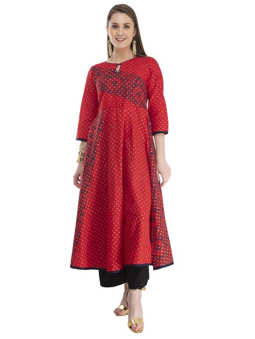 red printed flared kurta - 18213252 - Very Small Image - 1