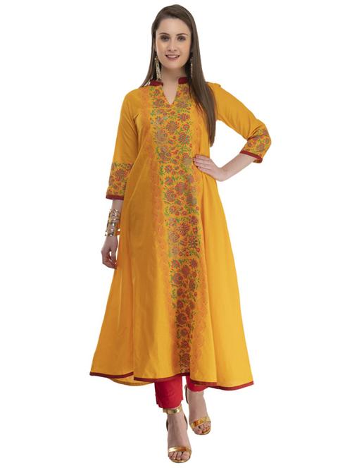 yellow printed flared kurta - 18213256 - Very Small Image - 1