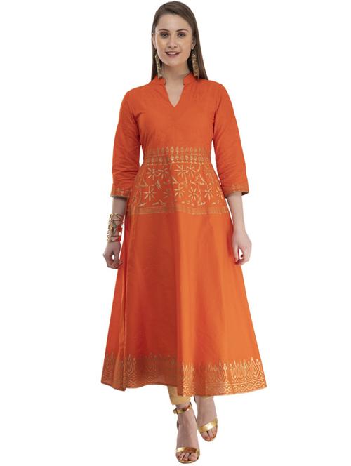 orange printed flared kurta - 18213257 - Very Small Image - 1