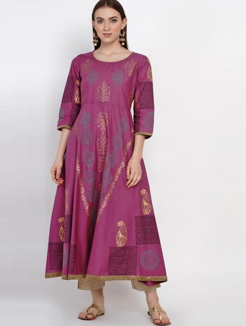 purple printed flared kurta - 18213269 - Very Small Image - 1