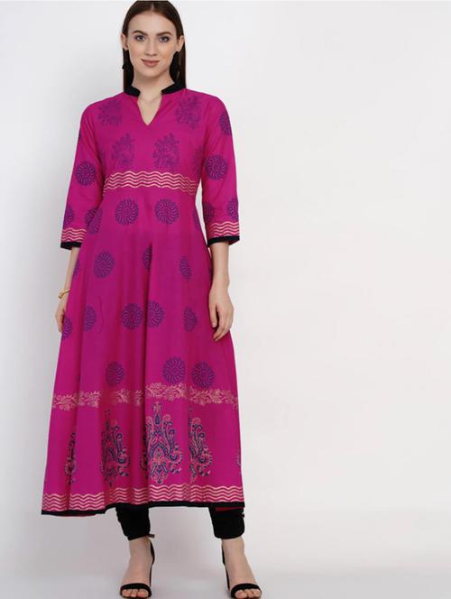 pink printed flared kurta - 18213283 - Very Small Image - 1