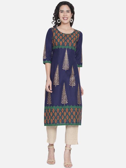 blue cotton straight kurta - 18213292 - Very Small Image - 1