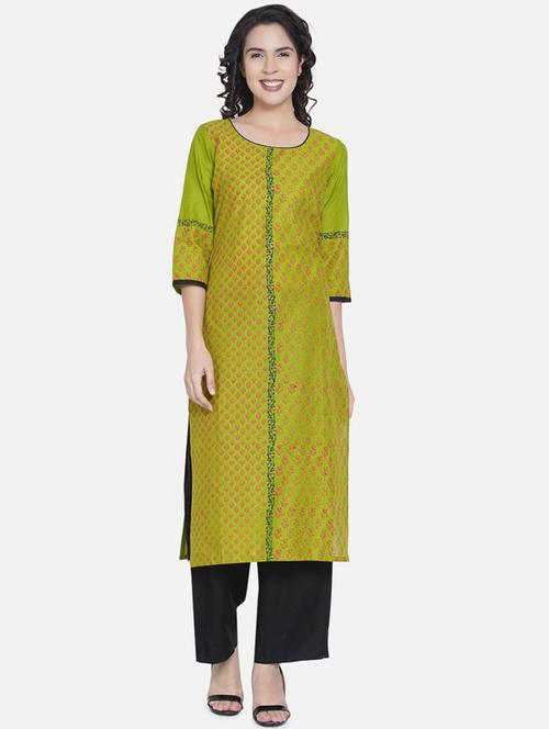 green cotton straight kurta - 18213302 - Very Small Image - 1