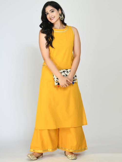 yellow cotton kurta palazzo set - 18213324 - Very Small Image - 1