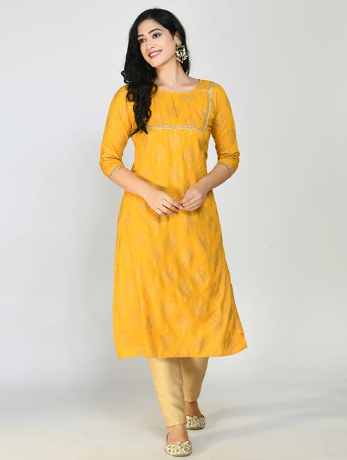 yellow cotton kurta palazzo set - 18213327 - Very Small Image - 1