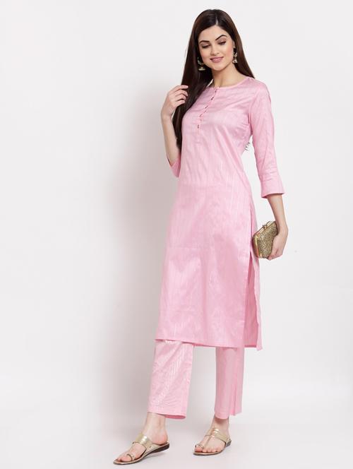 pink cotton kurta pant set - 18213329 - Very Small Image - 1