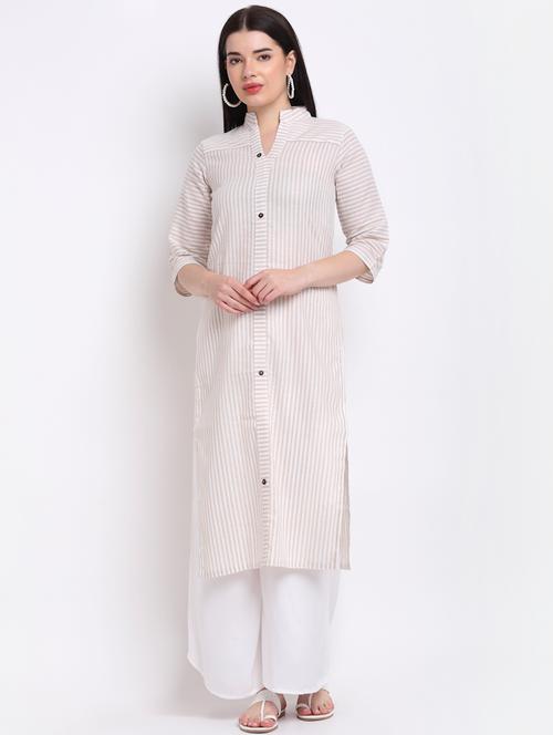 mandarin neck stripe straight kurta - 18213817 - Very Small Image - 1