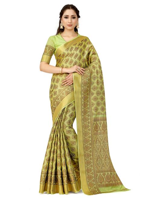 green art silk kanjivaram saree with blouse - 18214184 - Very Small Image - 1