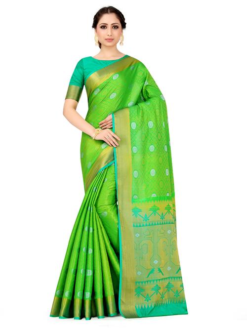green art silk kanjivaram saree with blouse - 18214186 - Very Small Image - 1