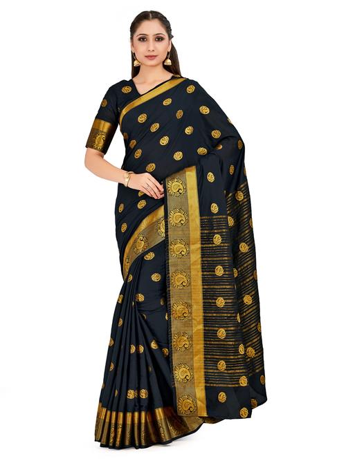 women's self design black colored saree with blouse - 18214194 - Very Small Image - 1