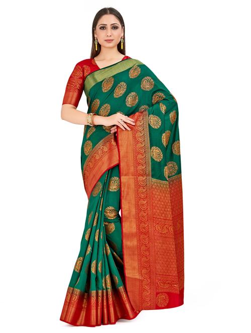 women's paisley green colored saree with blouse - 18214196 - Very Small Image - 1