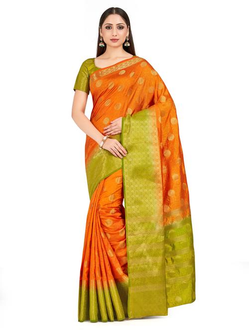 orange art silk kanjivaram saree with blouse - 18214206 - Very Small Image - 1
